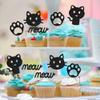 24PCS Cat Cupcake Toppers Black Glitter Cat Face Cupcake Toppers for Kitten Themed Baby Shower Kids Birthday Party Supplies Decorations view 3