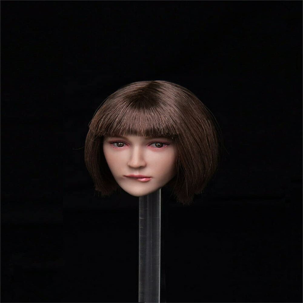 1/6 Scale Female Head Sculpt, Female Brown Hair Pouting Expression Head Carved for 12inches Action Figure Body Doll