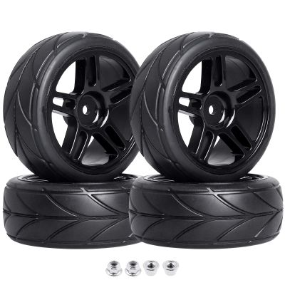 FriHobby Pre-Glued 12mm Hex 1/10 RC Touring Car Wheels & Tires for Traxxas 4-Tec 2.0 Tamiya TT02 TT01 1/14 Wltoys 144001 1/18 Latrax Teton SST Kyosho Fazer MK2 HPI, 4pcs