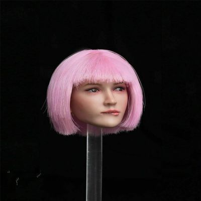 1/6 Scale Female Head Sculpt, Female Pink Hair Pouting Expression Head Carved for 12inches Action Figure Body Doll