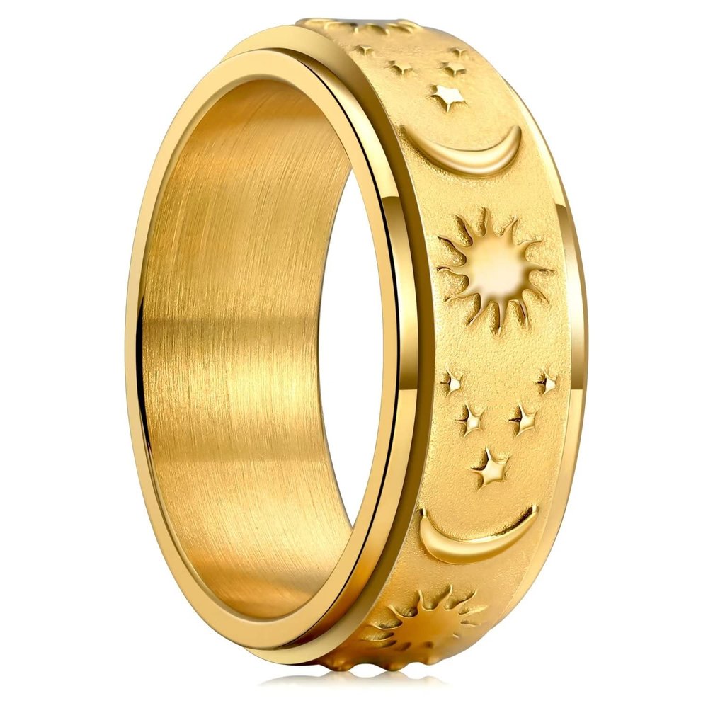 King Will Moon Sun Star Spinner Ring Old Gold 8mm Stainless Steel Ring For Men Women Stress Anxiety Relief Comfort Fit Unisex Adults 11