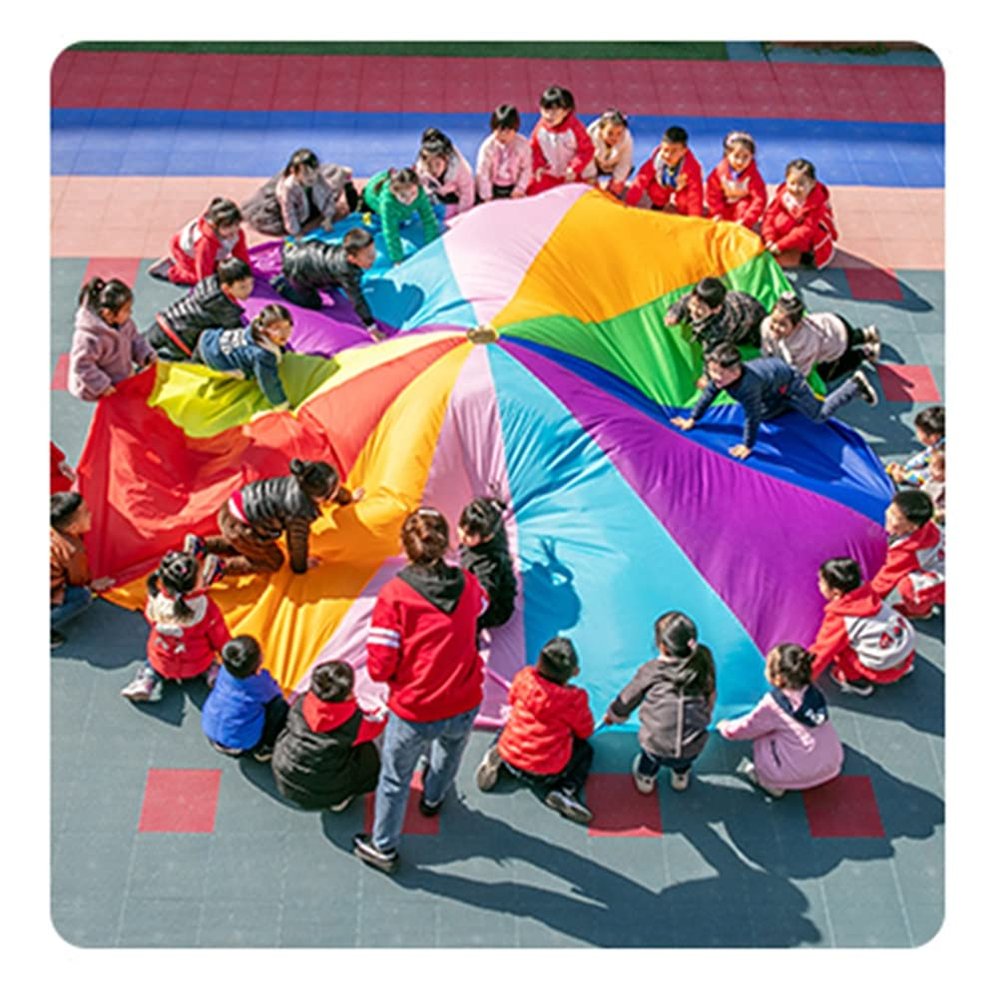 Kids Play Rainbow Parachute with Handle, Adult Kids Team Building Group Activity Teamwork Play Parachute, Sturdy Tear Resistant (Size : 3.6m/11.81ft)