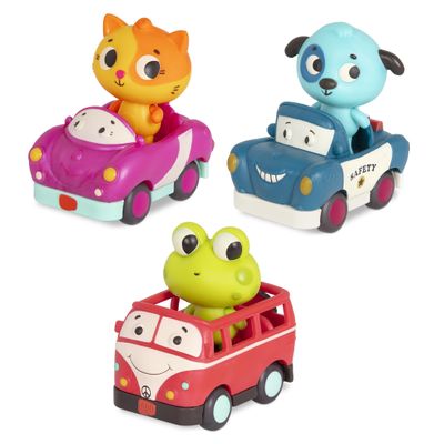 B. toys Mini Riders Cars & Animal Characters Smart Car, Police Car, Van Toy Cars for Toddlers, Kids Lights & Sounds 12+ Months