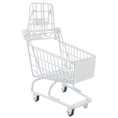 LUOZZY Small Trolley Models Creative Miniature Mini Shopping Cart Supermarket Trolley Toy Desktop Decor Photo Props (White)