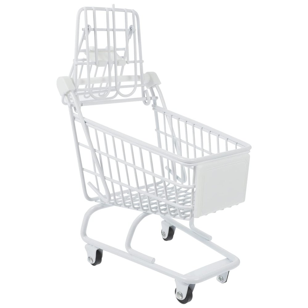 LUOZZY Small Trolley Models Creative Miniature Mini Shopping Cart Supermarket Trolley Toy Desktop Decor Photo Props (White)