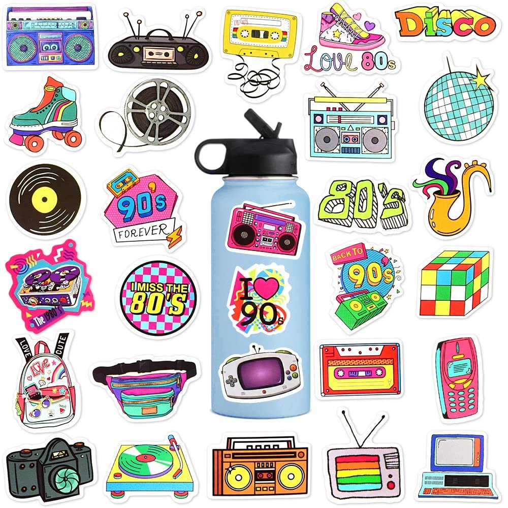 70 Pcs 8090s Retro Sticker Pack for Adults, Waterproof Vinyl Decals for Laptop Water Bottles and Journal
