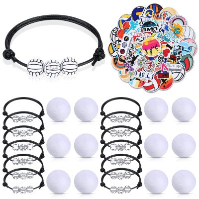 RUMIA 74Pcs Volleyball Party Favors Volleyball Charm Bracelets Foam Sports Ball Stickers Goodie Bag for Women Men Summer Volleyball Team Player Birthday Beach Party Gifts Halloween Supplies