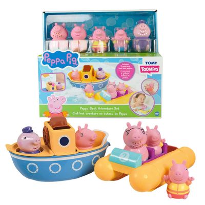 Toomies Peppa Pig Bath Toys - Peppas Boat Adventure Bath Toy Set - Includes 2 Boat Toys and 5 Peppa Pig Figures - Peppa Pig Toy Boats - Toddler Bath Toys for 18 Months and Up