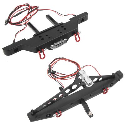 Vgoohobby RC Front Bumper & Rear Bumper with LED Lights Headlights Tow Hook Spare Tire Carrier Compatible with Axial SCX10 Traxxas TRX4 90046 90047 SCX10-iii AX10300 1/10 RC Crawler Car