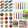 98 PCS Race Cars Party Favor Supplies Kit Racecar Birthday Themed Decoration Set with Mini Race Cars Toys Cartoon Transportation Stickers Keychain Wristband Bracelet Badge Pack view 1