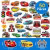 98 PCS Race Cars Party Favor Supplies Kit Racecar Birthday Themed Decoration Set with Mini Race Cars Toys Cartoon Transportation Stickers Keychain Wristband Bracelet Badge Pack view 3
