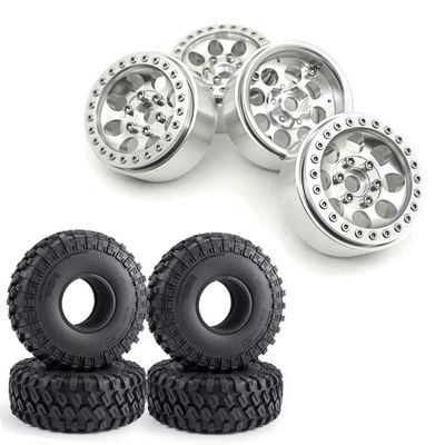 RCLIONS 1.9inch Beadlock Aluminum Wheels Rims with Rubber Tires for SCX10 D90 TRX4 1/10 RC Crawler Car