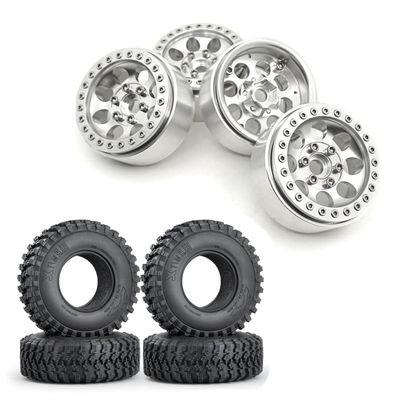RCLIONS 4PCS Aluminum Alloy 1.9inch Beadlock Wheels Rims with Tires Foam Insert for 1/10th RC Crawler Car
