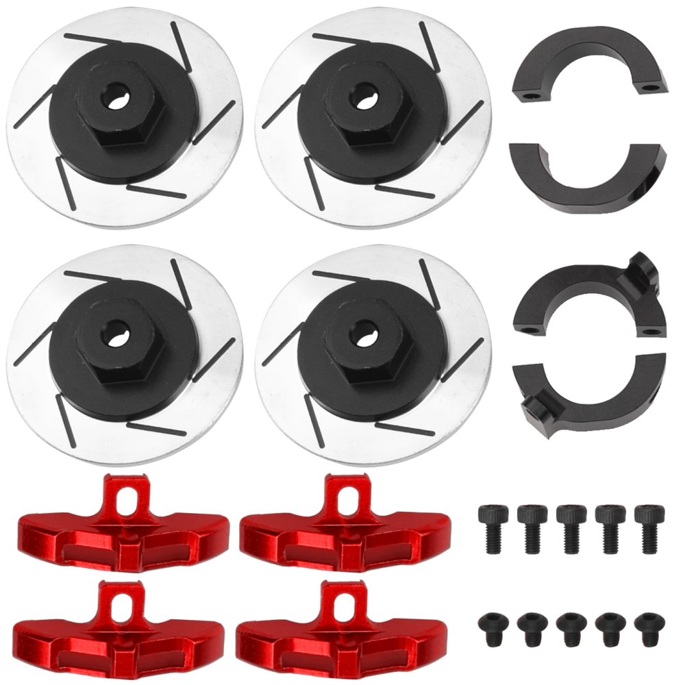 4Pcs ShareGoo CC02 RC Brake Disc,Metal 12mm Wheel Hex Hub Adapter Brake Disc Decoration Compatible with Tamiya CC02 CC-02 1/10 RC Crawler Car (Red)