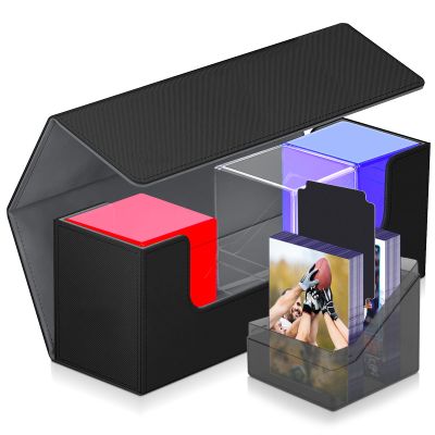 Homthy Card Deck Case for Trading Cards, Leather Magnetic Closure Commander Card Storage Box Holding 600+ Sleeved Cards Fit for YuGiOh, MTG and Sport Cards (1000 Card Deck Case)