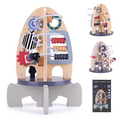 Wdmiya Space Wooden Activity Cube Toys for Baby, Montessoritoys for 1 Year Old Boy & Girl Birthday Gifts, Sensory and Educational 1st Birthday Gifts, Busy Board Toys for Baby Boy 6-18 Months (Rocket)