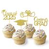 2025 Graduation Cupcake Toppers, Class of 2025 Cupcake Toppers for Decorations, Congrats Grad Graduation Cake Decorations - Set of 24 (Gold) view 1