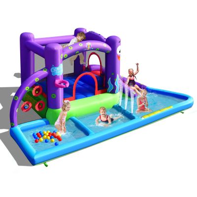 HONEY JOY Inflatable Water Slide, 6 in 1 Giant Water Park Bounce House for Outdoor Backyard, Splash Pool & Slide, Octopus Blow up Water Slides Inflatables for Kids and Adults(Without Blower)