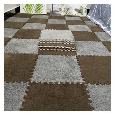 16Pcs Interlocking Foam Mats,Fluffy Carpet Tiles,Plush Area Rug,Square Splicing Floor Tiles,Soft Playmat Puzzle Floor Mat for Play Room,Coffee+Grey