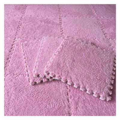 16Pcs Interlocking Foam Mats,Fluffy Carpet Tiles,Plush Area Rug,Square Splicing Floor Tiles,Soft Playmat Puzzle Floor Mat for Play Room,Pink