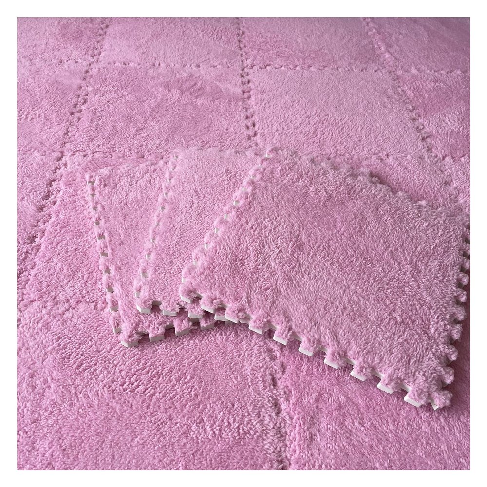 16Pcs Interlocking Foam Mats,Fluffy Carpet Tiles,Plush Area Rug,Square Splicing Floor Tiles,Soft Playmat Puzzle Floor Mat for Play Room,Pink