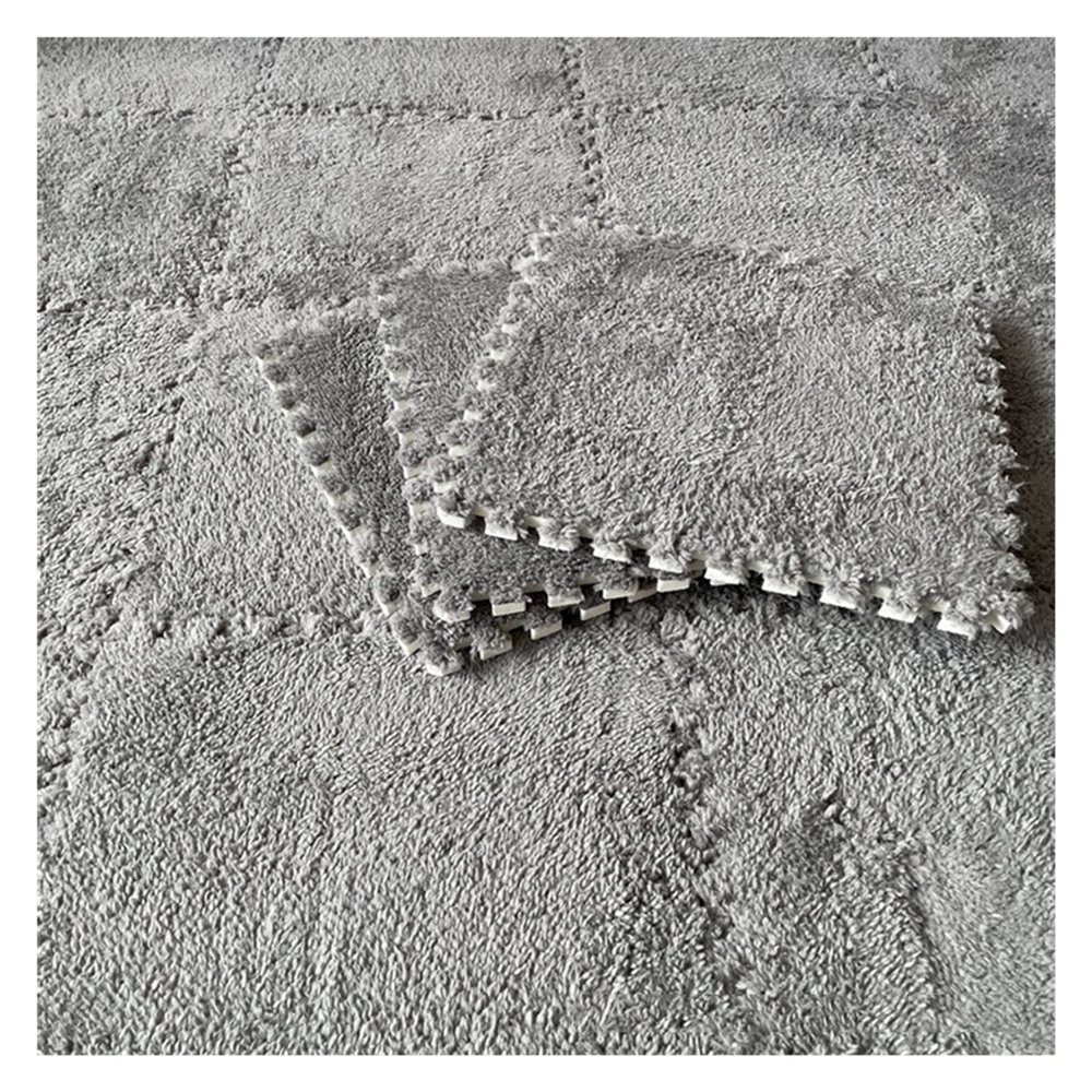 16Pcs Interlocking Foam Mats,Fluffy Carpet Tiles,Plush Area Rug,Square Splicing Floor Tiles,Soft Playmat Puzzle Floor Mat for Play Room,Light Grey