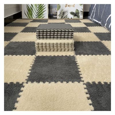 16Pcs Interlocking Foam Mats,Fluffy Carpet Tiles,Plush Area Rug,Square Splicing Floor Tiles,Soft Playmat Puzzle Floor Mat for Play Room,Grey+Apricot