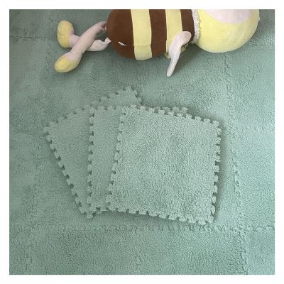 16Pcs Interlocking Foam Mats,Fluffy Carpet Tiles,Plush Area Rug,Square Splicing Floor Tiles,Soft Playmat Puzzle Floor Mat for Play Room,Blue Green