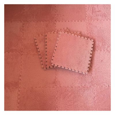 16Pcs Interlocking Foam Mats,Fluffy Carpet Tiles,Plush Area Rug,Square Splicing Floor Tiles,Soft Playmat Puzzle Floor Mat for Play Room,Light red