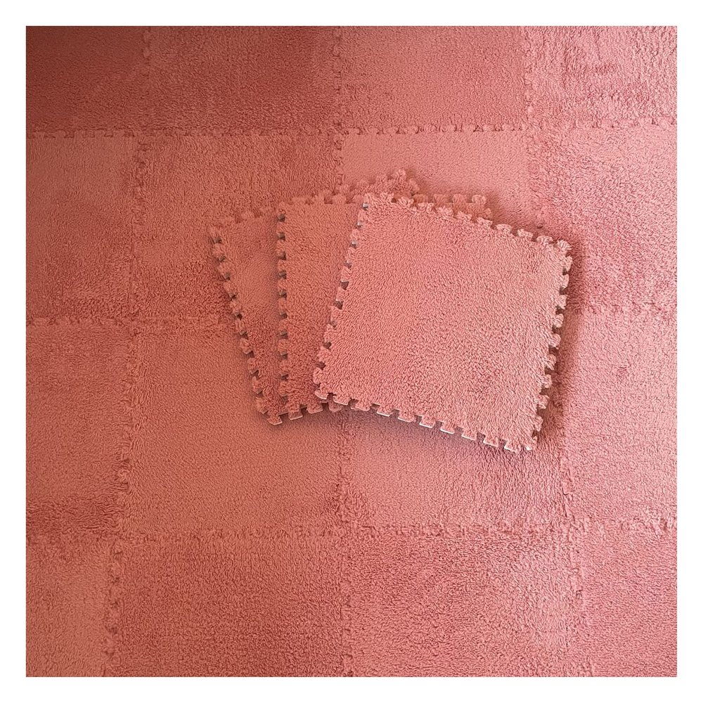 16Pcs Interlocking Foam Mats,Fluffy Carpet Tiles,Plush Area Rug,Square Splicing Floor Tiles,Soft Playmat Puzzle Floor Mat for Play Room,Light red