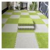 16Pcs Interlocking Foam Mats,Fluffy Carpet Tiles,Plush Area Rug,Square Splicing Floor Tiles,Soft Playmat Puzzle Floor Mat for Play Room,Green+White view 1