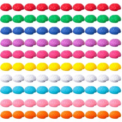 Skylety 100 Pcs Brain Stress Balls Bulk Halloween Funny Toy PU Hand Muscle Exercise Pressure Ball Brain Shaped Toy for Adults Object Recognition Halloween Decoration Prop(10 Colors,Mini)