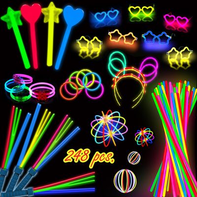 248 PCS Glow Sticks Halloween Party Pack - 100 Pcs 8 Inch Glow sticks, 6 Pcs Glow Sticks Wands Create Glow In The Dark Necklaces, Bracelets. Neon Light Sticks Decoration For Parties Favors Glow