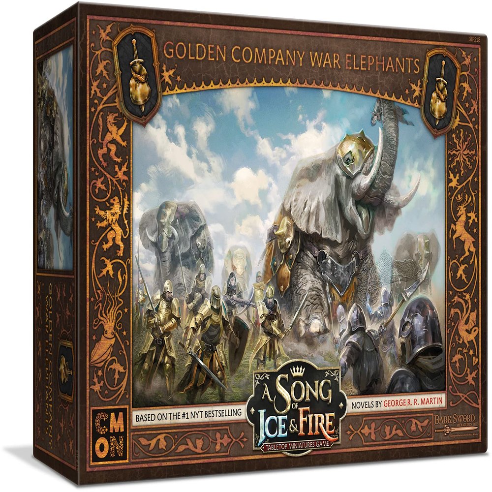 A Song of Ice and Fire Tabletop Miniatures Game Golden Company Elephants UNIT BOX - Towering War Beasts of Westeros, Strategy Game for Adults, Ages 14+, 2+ Players, 45-60 Minute Playtime, Made by CMON