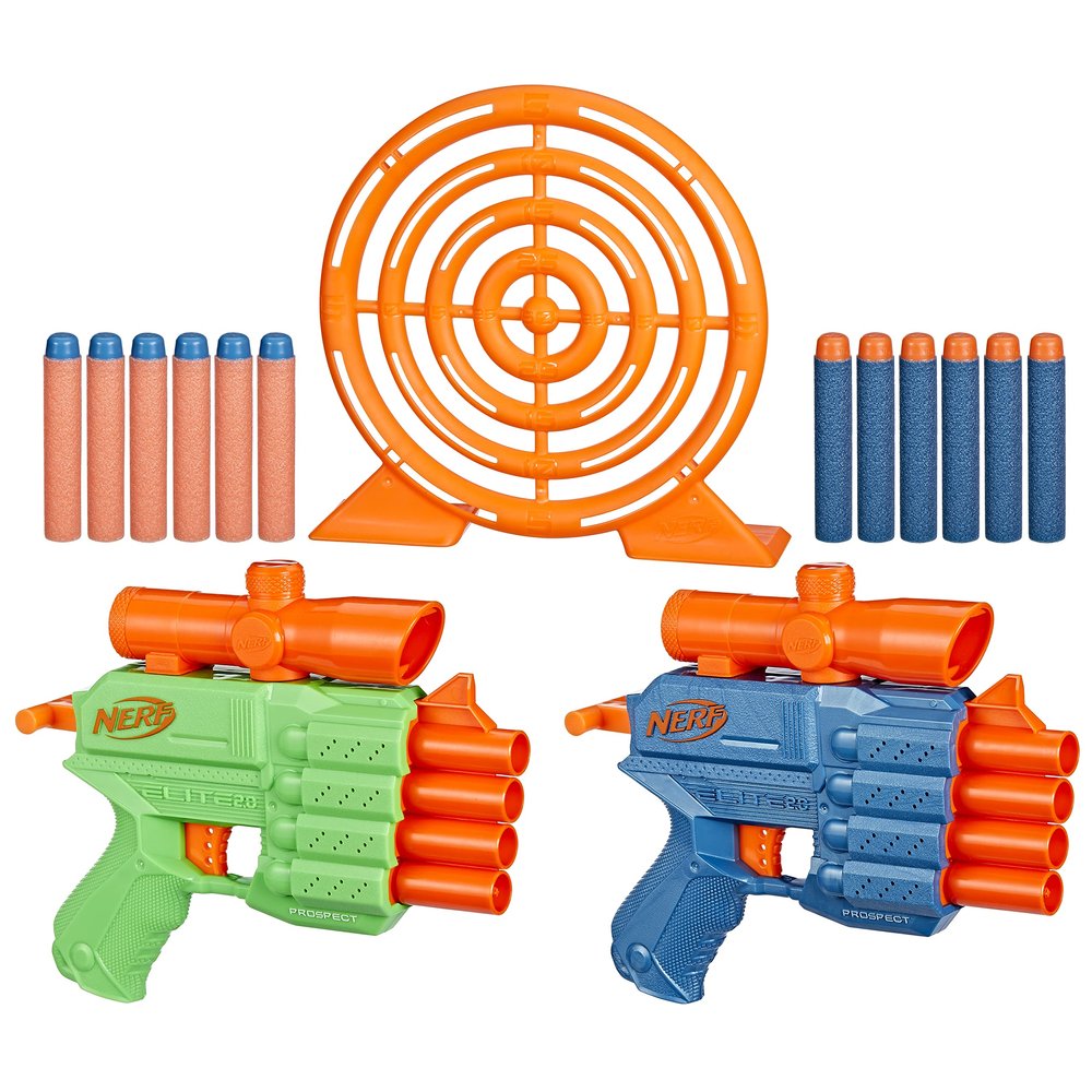 Nerf Elite 2.0 Face Off Target Set, Includes 2 Dart Blasters & Target & 12 Elite Nerf Darts, Toy Foam Blasters for Kids Outdoor Games