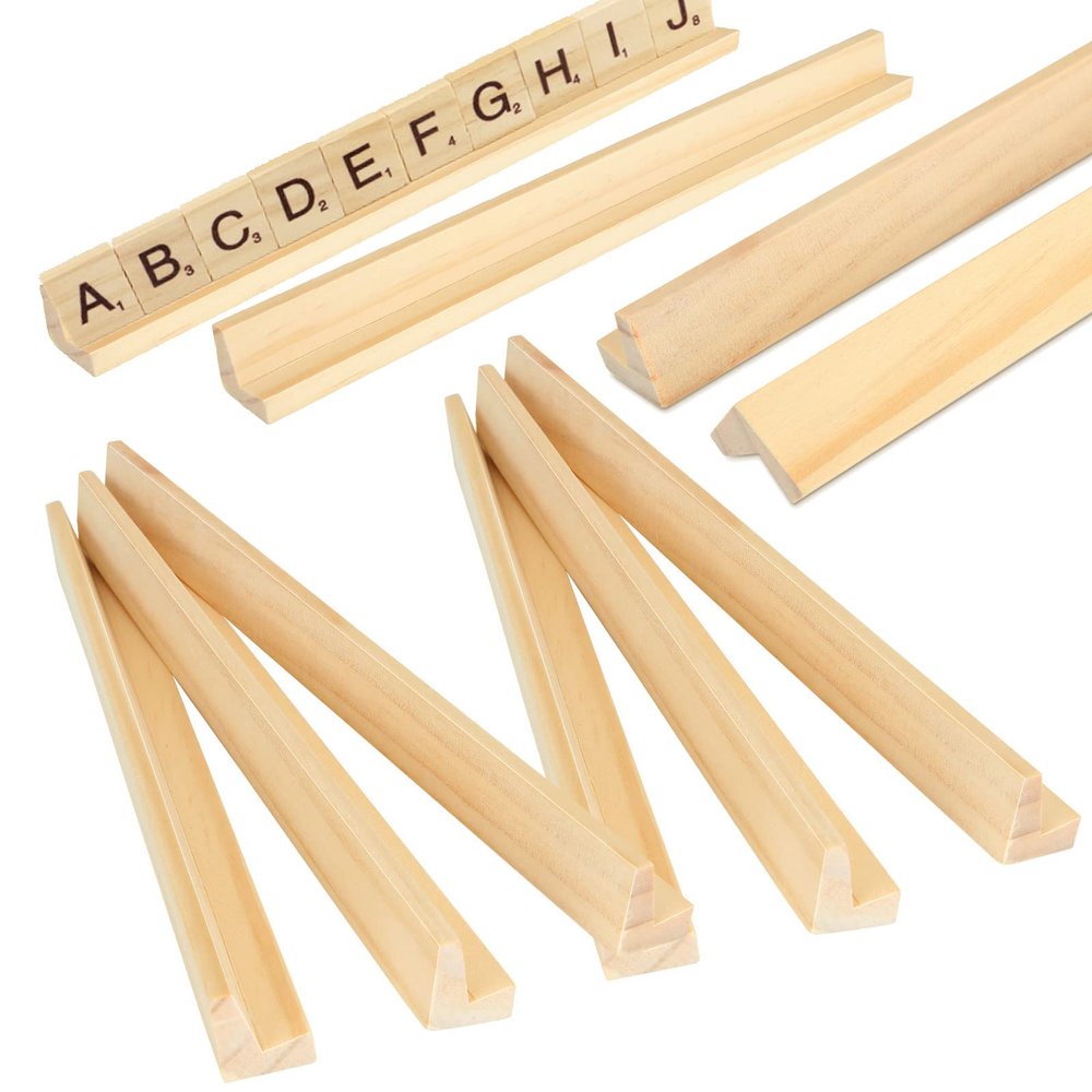 JMIATRY Wooden Scrabble Tile Holder Set of 10 Scrabble Racks 10.5 x 0.83 x 1 Inches Scrabbles Tile Holders for Crafts Replacement Rack Letter Racks Trays for Crafts and Game Stands