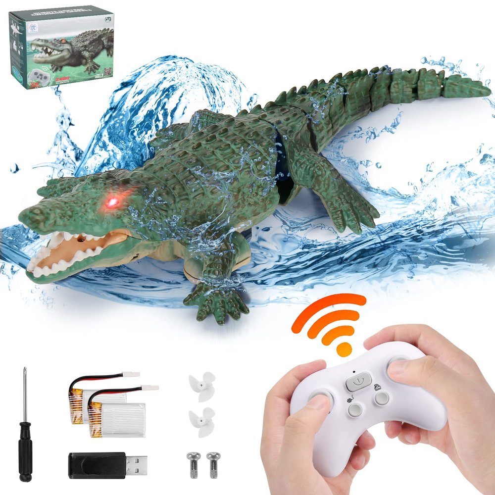 GearRoot Remote Control Crocodile High Simulation RC Crocodile Boat Toys for Swimming Pool Lakes Bathroom, Great Gift RC Boat Alligator Toys for 6+ Year Old Boys and Girls