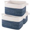 OIAHOMY Storage Basket, Woven Baskets for Storage, Cotton Rope Basket for toys,Towel Baskets for Bathroom - Pack of 3,White Blue view 1