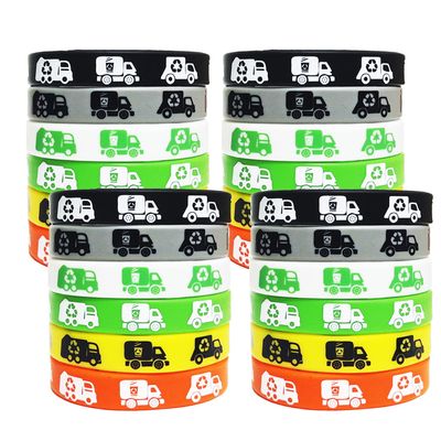 ATSMOICY 24 Garbage Truck Themed Party Silicone Wristband Bracelets Rubbish truck Themed Baby Shower Birthday Waste Management Recycling Party Supplies Decorations Favors Rubber Bracelet