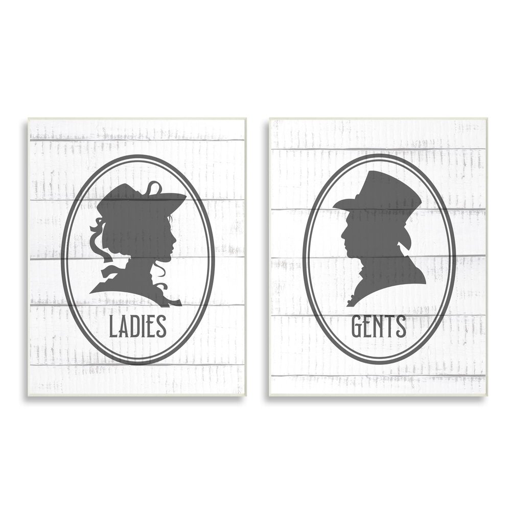 Stupell Industries Vintage Ladies Gents Restroom Rustic Sign Silhouettes, Design by Kim Allen
