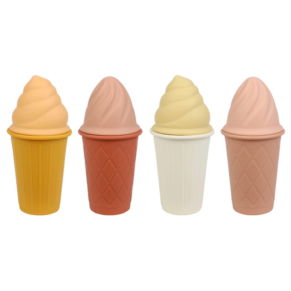 BLUE GINKGO Ice Cream Sand Toys - Silicone Beach Toy Ice Cream Set of 4 | Easy Clean, Travel-Friendly | Bath Toys for Toddlers and Children (Sunset Multi Pack)