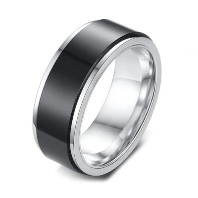 Dsnyu Spinner Ring for Anxiety, Fidget Rings for Relieving Stress Anxiety Ring, Silver Black Wedding Engagement Party Ring Size 6