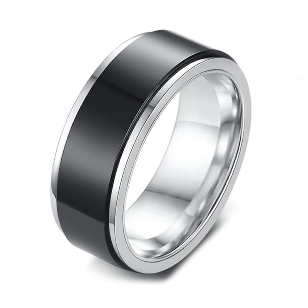 Dsnyu Spinner Ring for Anxiety, Fidget Rings for Relieving Stress Anxiety Ring, Silver Black Wedding Engagement Party Ring Size 6