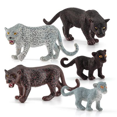 BRETOYIN Snow Leopard Figure Black Panther Figurine 5PCS Realistic Cheetah Toys Baby Leopard Figurine Collectible for Boys and Girls Cake Toppers Christmas Birthday Gift for Kids Toddlers