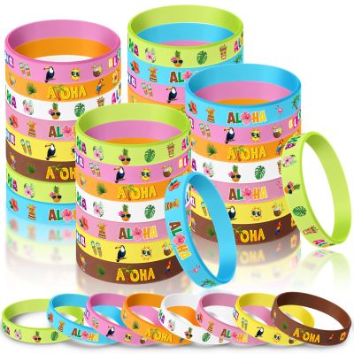 Capoda 32 Pcs Hawaiian Party Bracelets Silicone Hawaiian Tropical Wristbands Tropical Luau Bracelets Flamingo Wristbands Hawaii Luau Party Favors for Summer Beach Supplies over 14 Years