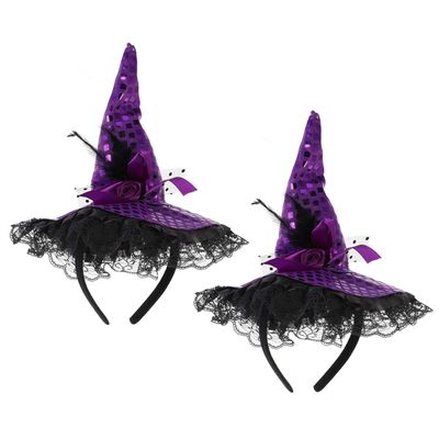 Mobestech 2pcs Halloween Witch Hat Headband Sequins Witch Hat Headpiece for Costume Halloween Party Decoration