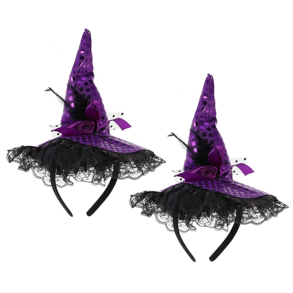 Mobestech 2pcs Halloween Witch Hat Headband Sequins Witch Hat Headpiece for Costume Halloween Party Decoration