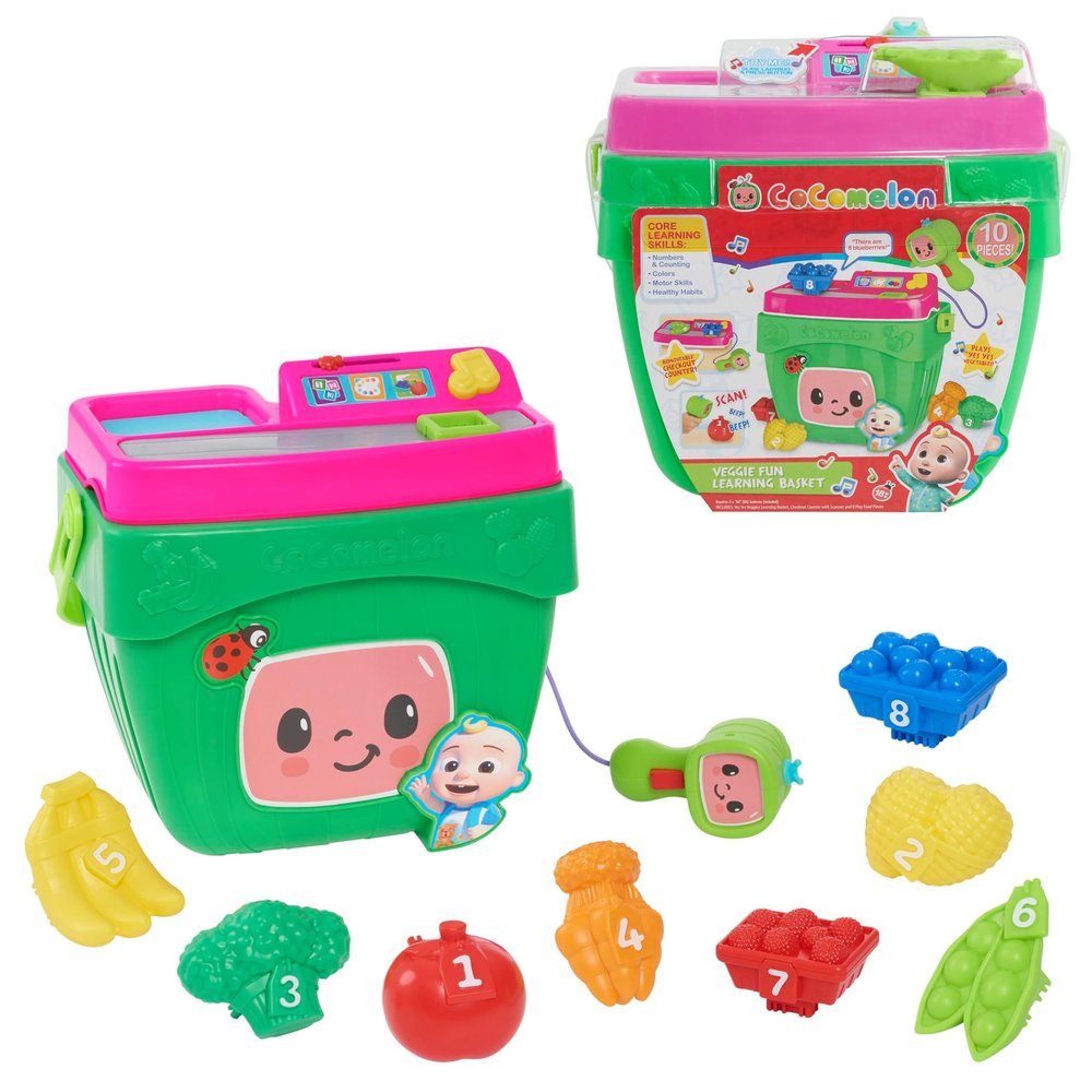 CoComelon Veggie Fun Learning Basket, Pretend Play Food, Preschool Learning and Education, 10-pieces, Music and Sounds, Officially Licensed Kids Toys for Ages 18 Month by Just Play