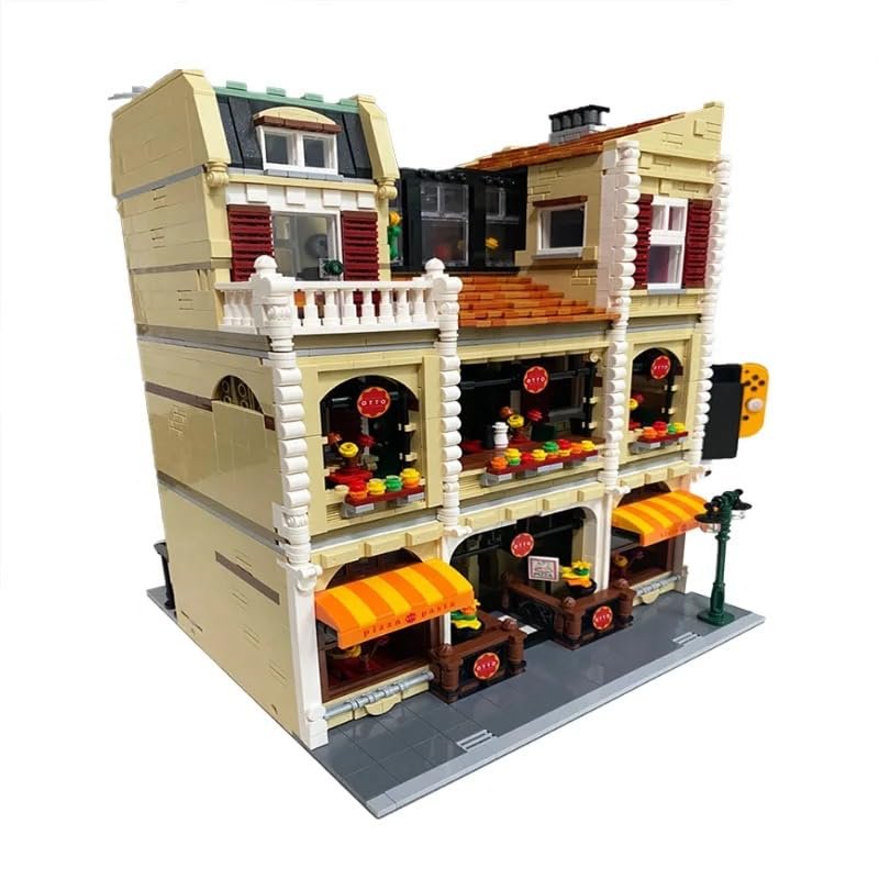 General Jim's 3-Floor Modular Pizza Shop Building Kit Fully Printed Detailed Brick Set with, Light Brick Oven, Apartment & City Street Features 5588-Piece Pizzeria, Compatible with Major Brands