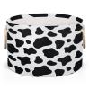 Pardick Large Round Storage Basket Black ans White Cow Skin Collapsible Circle Storage Bin Laundry Hamper With Handle for Kids Toy Blanket Dirty Clothes Towel Living Room Nursery Storage Organizer view 1